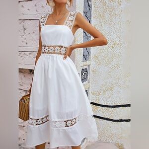 SHEIN White Floral Lace Midi Dress Size Small